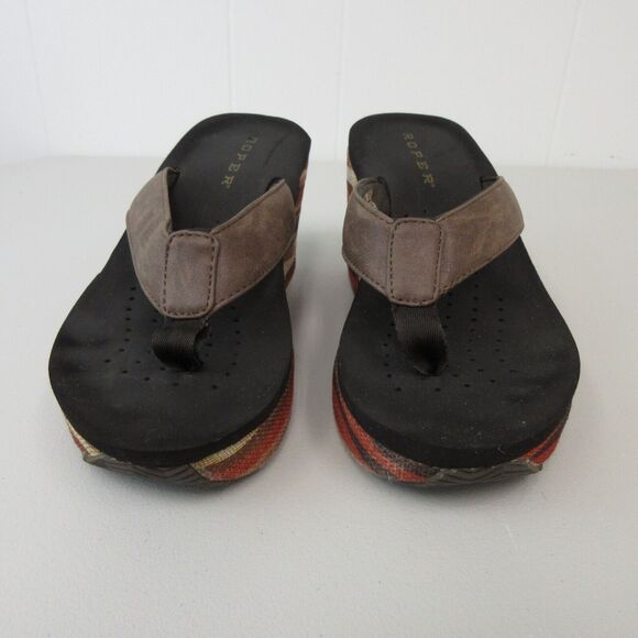 Roper Womens Thong Wedge Sandals Size 6 Flip Flops Multicolored Striped Earthy - Picture 5 of 8
